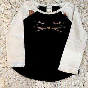 Osh kosh blk&wht gold glitter kitty long sleeve